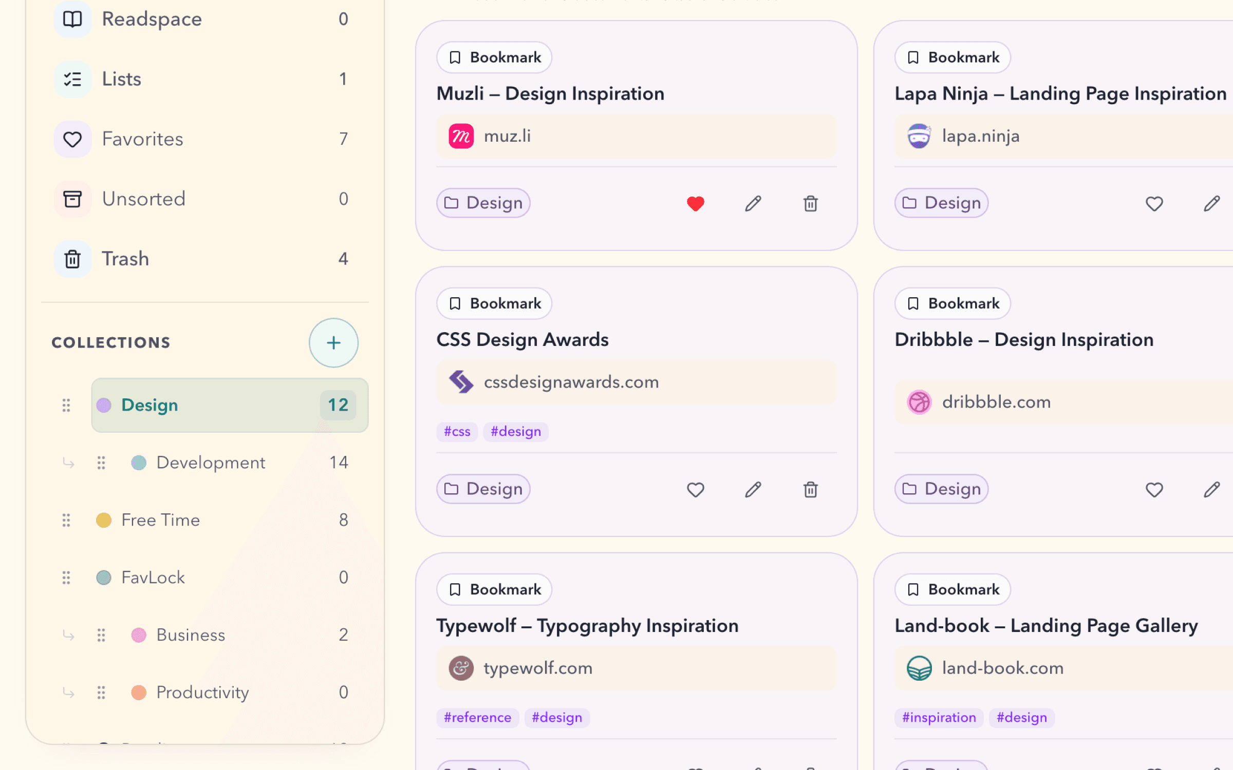 FavLock collection with nested collections, tags, and favorite bookmarks